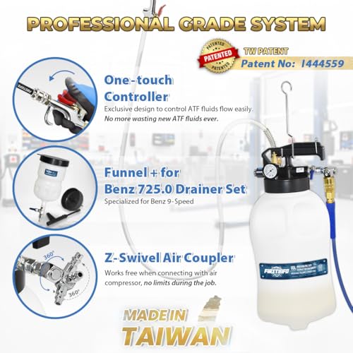 FIRSTINFO Patented 10L ATF/Transmission Fluid Pump, 22 Adapters & Funnel - size: 10 Liter w/22 pcs adapter+Drainer/Refill Kit