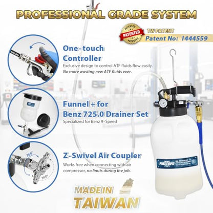 FIRSTINFO Patented 10L ATF/Transmission Fluid Pump, 22 Adapters & Funnel - size: 10 Liter w/22 pcs adapter+Drainer/Refill Kit