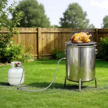 12FT 0-30 PSI Adjustable High Pressure Propane Regulator with Gauge,Stainless Propane Regulator with Hose QCC1 with 3/8 Flare x 1/8 MNPT Fits for Turkey Fryer,Propane Burner,Fire Pit, Forge - size: 12FT