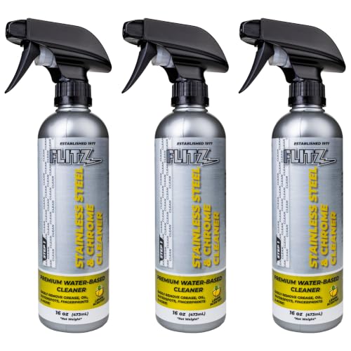 Flitz Stainless Steel & Chrome Clean - 16oz Bottle, USA-Made Stainless Steel Cleaner Spray for Appliances - Grill, Fridge, Sink Stain Remover - Also Works on Aluminum Surfaces (3 Pack) - size: 16 Fl Oz (Pack of 3)
