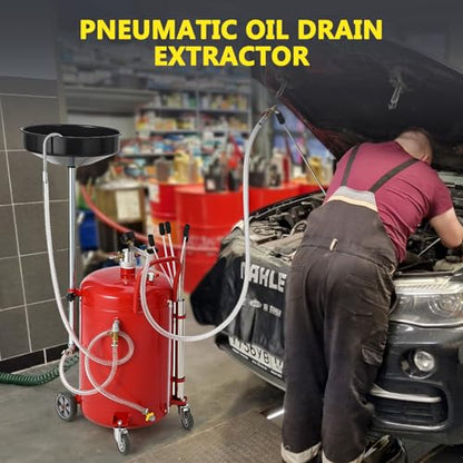 Garvee 20 Gallon Waste Oil Drain Tank, Portable Oil Drain Container, Air Operated Drainer, Fluid Fuel Transfer Drainage, Adjustable Funnel Height with Wheel &15'' Premium Bowl and a Toolbox - size: 20 Gallon - L Size