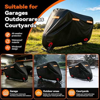 Motorcycle Cover, Waterproof PE Aluminum Film Material, Fits up to 105" - size: 105" x 41" x 50"