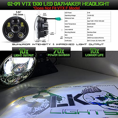 SLK us Customs VTX 5.75 inch Chrome Round LED Projector Daymaker Headlight with Bracket and Hardware – Plug and Play Motorcycle Headlight Compatible with Honda VTX 1300, VTX 1800 (Black) - color: Black