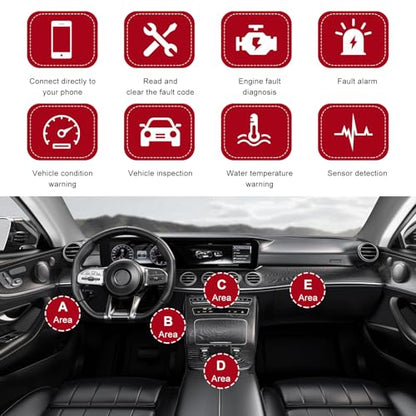 Bluetooth OBD2 Scanner for Car, OBD II Wireless Diagnostic Code Reader Bluetooth Scan Tool, Universal Professional Auto Engine Fault Diagnosis Tester Adapter, Car Accessories