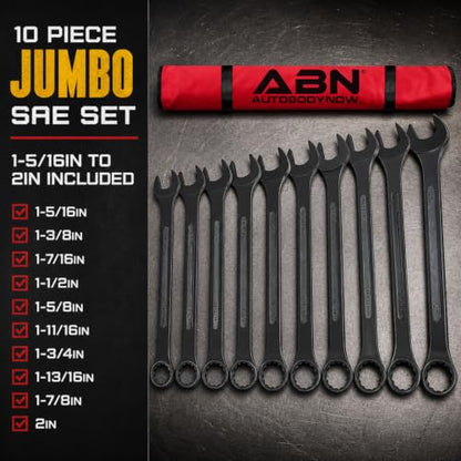 ABN Large Combination Wrench Set SAE 1-5/16 to 2in - Standard 10 Piece Jumbo Open End Wrench Set