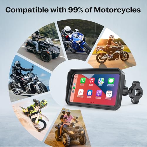 WonVon 6.25 Inch Wireless Motorcycle Carplay GPS Navigation System with Apple Carplay and Android Auto Portable Screen with Dual Bluetooth, Navigation, Siri, Google Assistant with Magnetic Mount - size: 6.25 Inch+Magnetic Mount