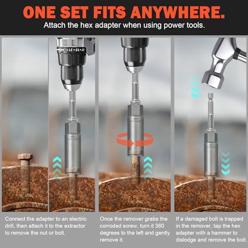 5PCS Deep Bolt Extractor Kit, Easy Out Spark Plug Extractor Socket Set, Ez Out Lug Nut Removal Tool for Removing Deeply Trapped Stripped, Broken, Damaged Hexagon Bolts, Threaded Pipes Stud & Screw