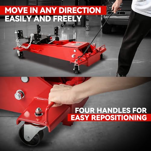 Auto Dynasty Universal Garage Low Profile Hydraulic Transmission Jack, 1.5 Ton (3306 lbs) Capacity, Lifting Range 9.1" (Min) to 36.6" (Max), Alloy Steel