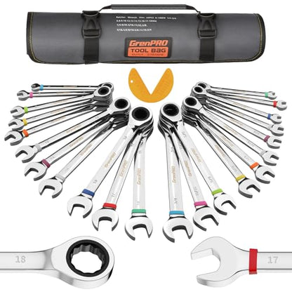GRENPRO 23PC Ratcheting Combination Wrench Set SAE Metric Mechanic Tools - style: 23PCS Ratcheting Wrench Set Metric&SAE With Color Ring