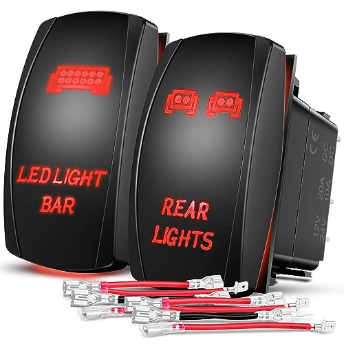 Nilight 2 Pack Laser Rocker Switch with Jumper Wires Set 5Pin - color: Red, size: led light bar+REAR LIGHTS