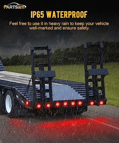 Partsam 10x 4 Round Led Trailer Tail Lights Red 24LEDs Flange Mount Sealed Chrome LED Stop Turn Tail Lights Marker Clearance Brake Running Taillights Hardwired Waterproof for RV Trucks 12V DC