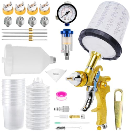 HVLP Spray Gun Kit with 10Pcs 650ML Disposable Paint Cups Car Paint Gun - color: Gold