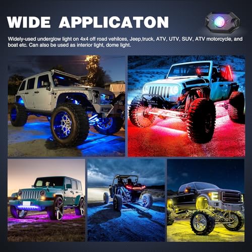 Nilight RGB LED Rock Lights Kit 8PCS Bluetooth App Control Multicolor - color: RGB 3LED w/Magnetic base, size: 8 Pods