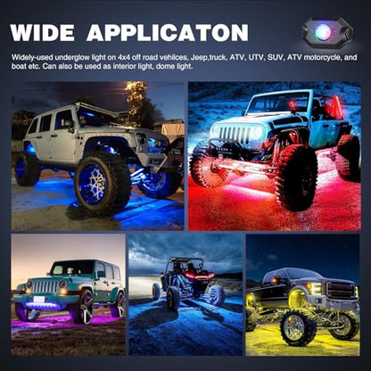 Nilight RGB LED Rock Lights Kit 8PCS Bluetooth App Control Multicolor - color: RGB 3LED w/Magnetic base, size: 8 Pods