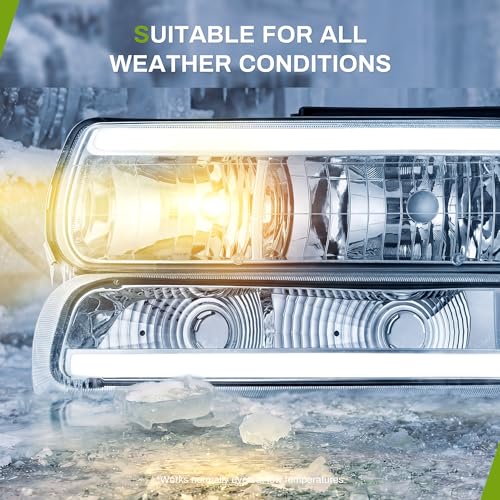 AUTOSAVER88 LED DRL Headlights Compatible with 1999-2002 Silverado Chrome - color: Amber Clear