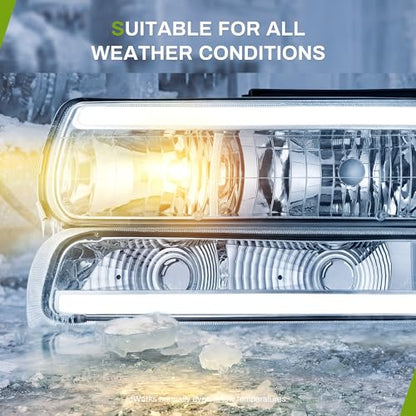 AUTOSAVER88 LED DRL Headlights Compatible with 1999-2002 Silverado Chrome - color: Amber Clear