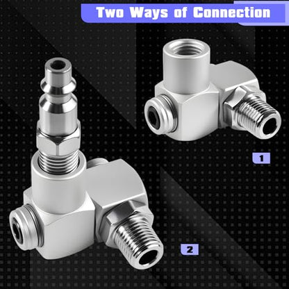 2 Pack 1/4" NPT 360 Degree Swivel Air Fitting, No Leakage Swivel Air Hose Connector with 1/4" MNPT Quick Connect, Pneumatic Tool Coupling Adapter Universal Joint for Air Compressor Attachment