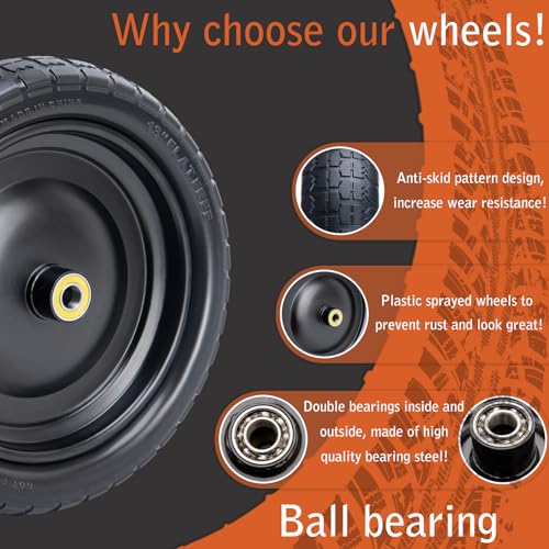 ASDFGHT 13" Flat Free Wheels for Gorilla Cart, Wheelbarrow, Garden Cart, Trolleys, Hand Trucks & Yard Trailers Replacement Wheels - 5/8" Bearings with 2.1" Offset Hub, Solid Tires, 4-Pack Set - size: 5/8in-13in