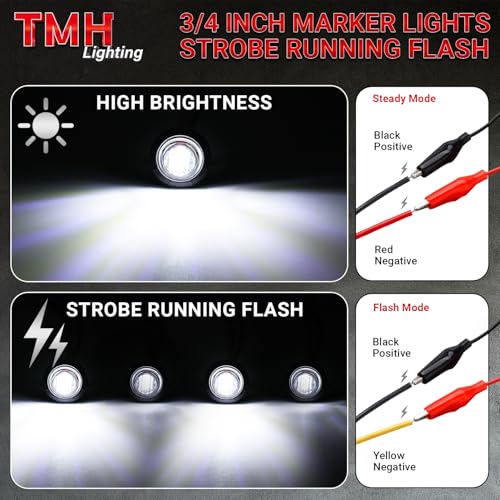 TMH 10 Pcs Strobe + Marker Lights 3/4 Inch White LED Mini Round Bullet Light, Dual Function Steady & Flash 12V DC Flush Mount with Grommet for Truck, Trailer, RV, ATV, Van - color: White 10 Pcs, size: Pack of 10