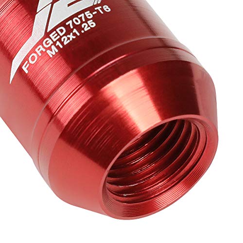 J2 Engineering 16Pcs 7075 Aluminum Open End M12 x 1.25 Lug Nuts w/4Pcs Lock Nuts & Key, Red, Fit Conical Seat, LN-T7-002-125-RD