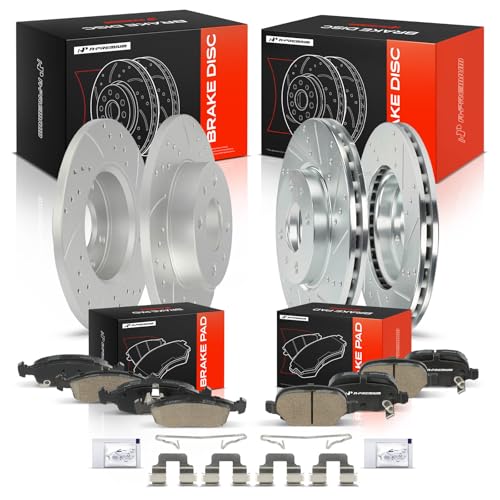 A-Premium Front and Rear Drilled Slotted Brake Rotors and Ceramic Pads Kit