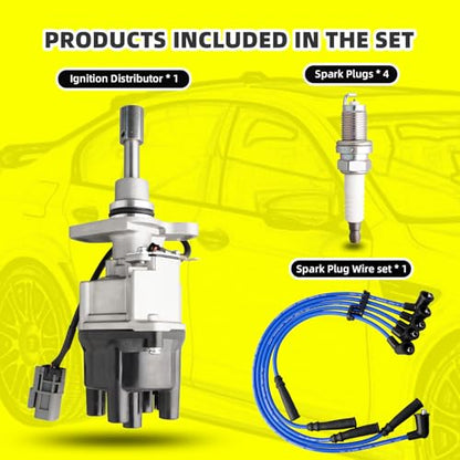 Ignition Distributor w/Cap & Rotor and 4 Iridium Spark Plugs with Wire Set Tune Up Kit 22100-40F00 84-1024 D4P8703 Compatible with Nissan 240SX 1989-1990 D21 1990-1994 Pickup 1995-1996 - size: 84-1024