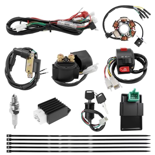 PRO BAT Full 125cc ATV Electrical Wiring Harness 5-Pin AC CDI 6-Coil Stator - color: White Spark Plug, size: Half-wave Rectifier