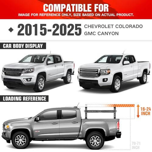 for Colorado & Canyon Overland 16-24.8" High Truck Bed Racks with 2 LED Lights Compatible with 2015-2025 Chevy Chevrolet Colorado & GMC Canyon, Ladder Rack for Bed Rails