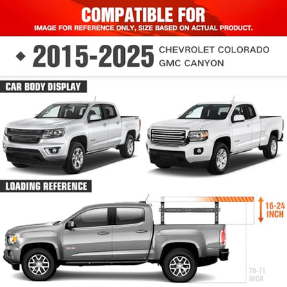 for Colorado & Canyon Overland 16-24.8" High Truck Bed Racks with 2 LED Lights Compatible with 2015-2025 Chevy Chevrolet Colorado & GMC Canyon, Ladder Rack for Bed Rails