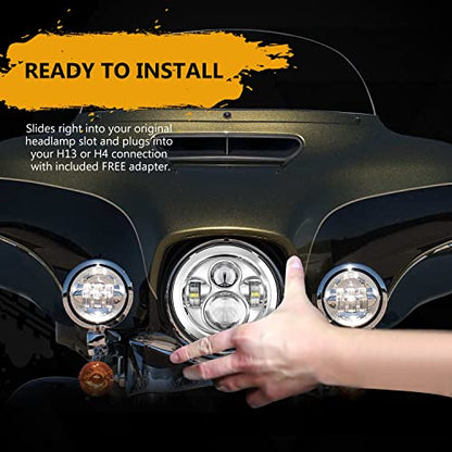 SUNPIE 7 inch Head light Compatible with H_arley Street Glide/Tri Glide, Compatible with Road King - color: Chrome