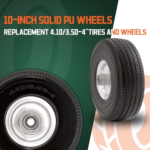 RRQ 4.10/3.50-4 Flat Free Tire, 10" Solid Wheels, 4.10-3.50-4 Tire, 2 Pack