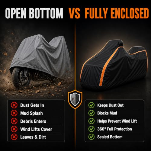 360° Fully Enclosed Motorcycle Cover,All-Season Waterproof Sun-Proof Outdoors Fits Motorcycles,Compatible with Harley Davidson, Honda, Suzuki, Yamaha (XL106X45X59) - size: XL106X45X59