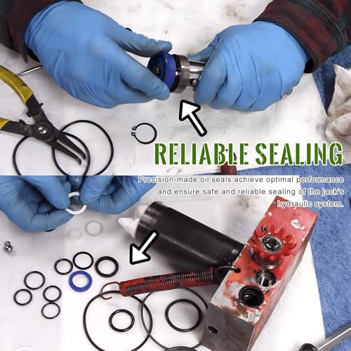 17 PCS Floor Jack Seal Kit, 3 Ton Horizontal Jack Oil Seal Repair Kit Complete Set with Oil Filler Plug, Rubber Sealing Rings Replacement for Car SUV Truck Hydraulic Jacks