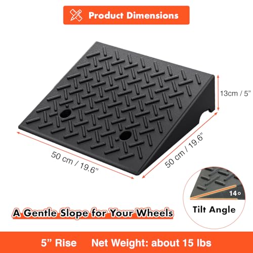 Rubber Curb Ramp 19.6" × 19.6" × 5", Heavy Duty Rubber Threshold Ramp, Portable Driveway Ramp for Sidewalk Cars Motorcycles Wheelchairs Trailers Scooter Lawnmower Loading Dock Pets - size: 19.6 x 19.6 x 5 Inch - 1 PCS