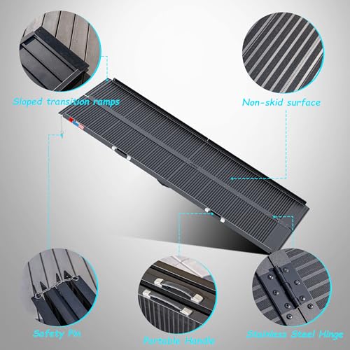 WHALEMOTOR Black Portable Wheelchair Ramp, 8FT No-sew Non-Slip Aluminum Wheelchair Ramp, Folding Portable Wheelchair Ramps for Home, Weight Capacity Up to 800 LBS, Loading Dock Plates - size: 8FT Using height 8-24"