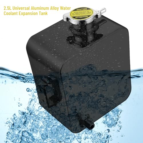2.5L Universal Water Coolant Expansion Tank Aluminum Alloy Coolant Radiator Overflow Expansion Tank Reservoir Complete Header kit, Black - color: Black