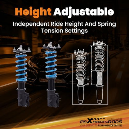 maXpeedingrods Coilover for Mitsubishi Mirage 1997-2001, 24 Levels Damper Adjustable Coilovers Suspension Kit Strut, Height Adjustable Shock Absorrber Struts, T6 Upgraded Lowering Kits Blue