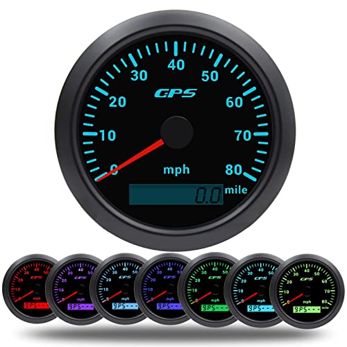 KAOLALI Digital GPS Speedometer Speed Gauge 85mm (3.34 inch) Boat MPH GPS Speedometer Odometer 0-80MPH for Truck Marine Car Motorcycle 9-32V 7 Colors Backlight - color: 80MPH-Black