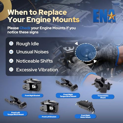 ENA Engine Motor and Trans Mount Set of 6 Compatible with Chevrolet 2006 2007 2008 2009 2010 2011 Impala 2006 2007 Monte Carlo 3.5L Replacement for A2818 A5372 A5372 A2906 A5263 A5263