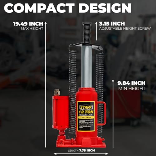 Stark USA 12-Ton (24,000 LBS) Capacity Air/Hydraulic Bottle Jack Low Profile Bottle Jack Lift Auto Repair Automobile Truck SUV Car Lift with Handle - size: 12 Ton Pneum Low Profile