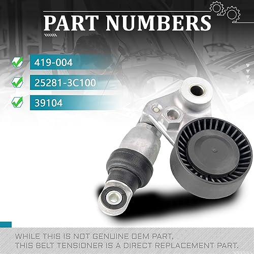 IRONTEK 252813C100 Belt Tensioner Pulley Assembly fit for Hyundai (2007-2008 Entourage/ 2007-2014 Santa Fe/ 2006-2010 Sonata), for Kia (2014-2015 Cadenza/ 2011-2012 Sedona) #419-004 25281-3C100 39104 - size: 252813C100