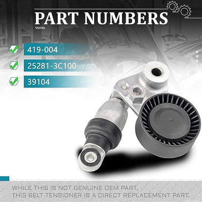 IRONTEK 252813C100 Belt Tensioner Pulley Assembly fit for Hyundai (2007-2008 Entourage/ 2007-2014 Santa Fe/ 2006-2010 Sonata), for Kia (2014-2015 Cadenza/ 2011-2012 Sedona) #419-004 25281-3C100 39104 - size: 252813C100