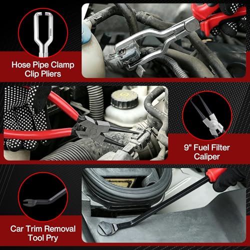10 PCS Electrical Disconnect Pliers Fuel Line Disconnect Tool Kit, Hose Clamp Pliers Set with Snap Ring Pliers, Trim Removal Tools, Hose Removal Tool for Auto Repair - size: 10