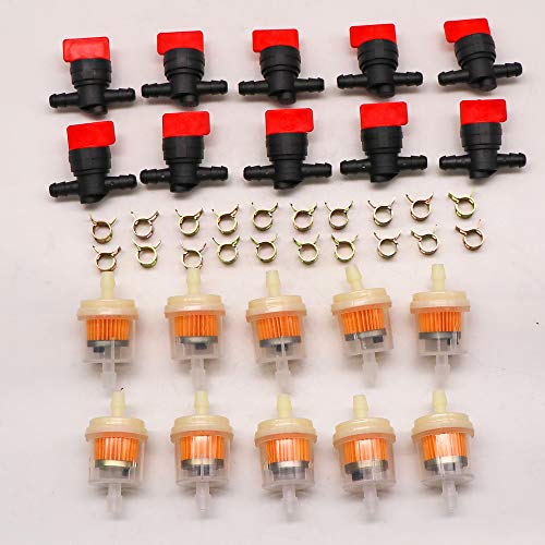 KIPA 1/4" In Line Fuel Gas Filter Shut Cut Off Valve Clamp For 494768 697947 698183 John Deere AM36141 AM107340 49019-7001 lawn mower Pack-10