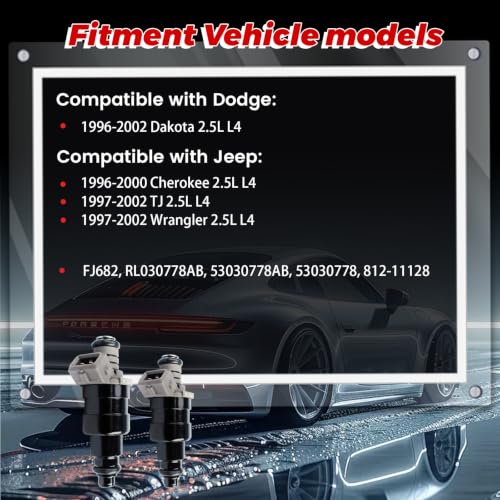 4-Pack Fuel Injectors Set | Compatible with Dodge Dakota 1996-2002 Jeep Cherokee 1996-2000 TJ Wrangler 1997-2002 2.5L L4| Replaces FJ682 RL030778AB 53030778AB - size: 4 X RL030778AB