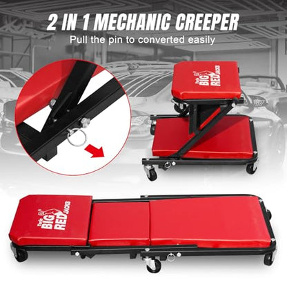 Big RED ATR6036ZER 36" Foldable Z-Creeper Seat: 2-in-1 Garage Shop Creeper for Auto Repair with 6 Wheels, 300 Lbs. Capacity - Red - style: Foldable Z-Creeper