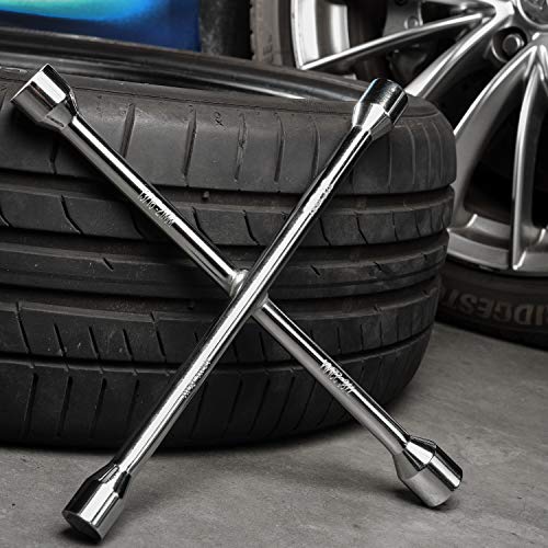 EPAuto 14" Heavy Duty Universal Lug Wrench, 4-Way Cross Wrench - color: Chrome
