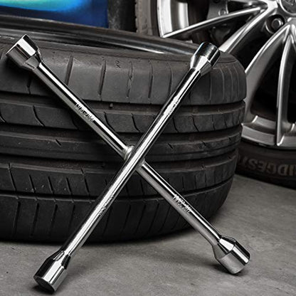 EPAuto 14" Heavy Duty Universal Lug Wrench, 4-Way Cross Wrench - color: Chrome