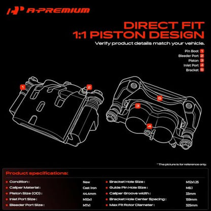 A-Premium Front Left and Right Side Disc Brake Caliper with Bracket - style: Front Driver and Passenger Side