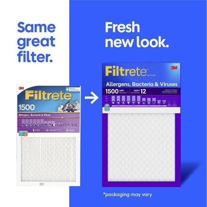 Filtrete 24x24x1 Air Filter, MERV 12, MPR 1500, 2 HVAC Filters - size: 24x24x1